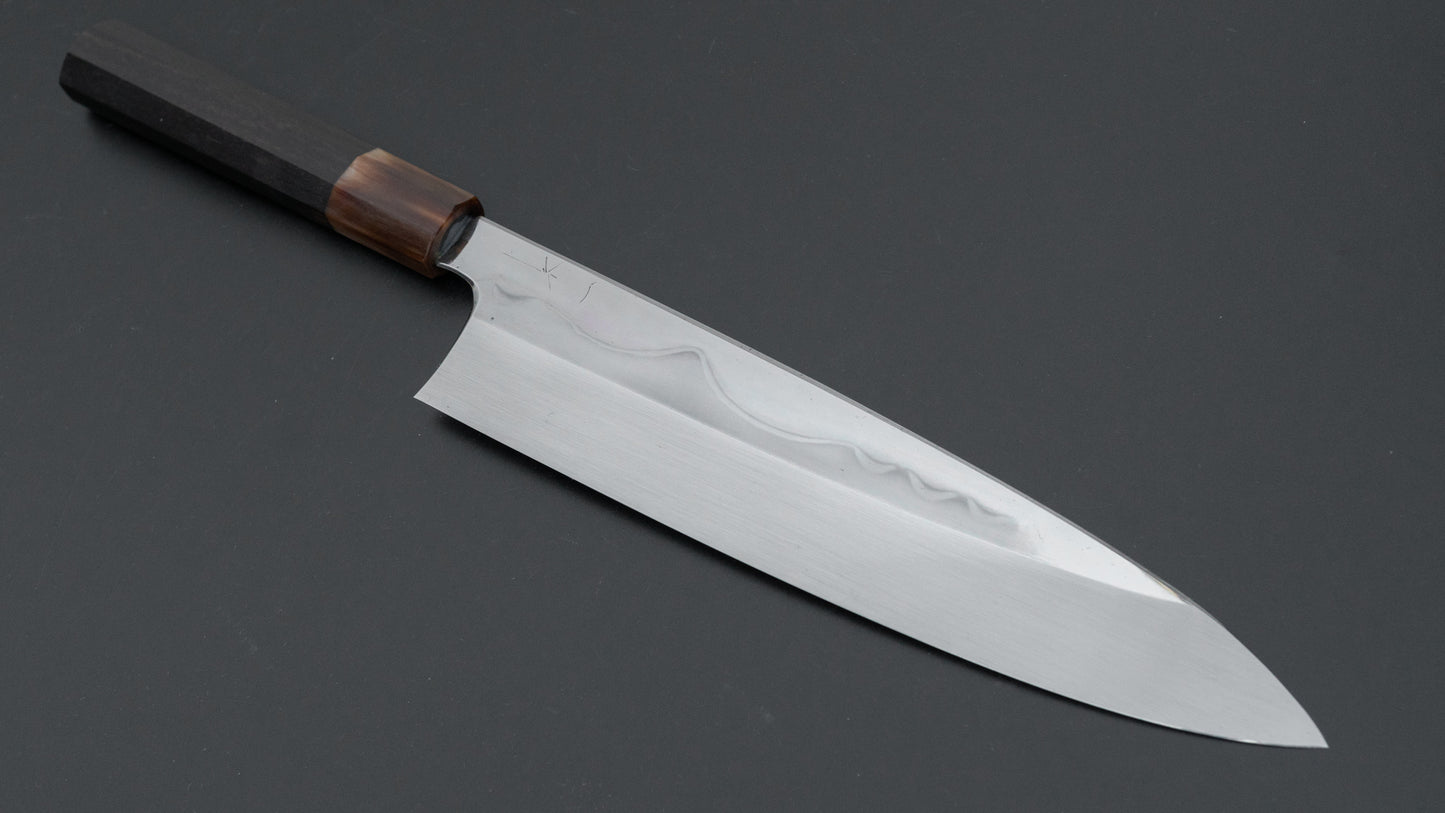 Hitohira Togashi White #1 Fuji Mizu Honyaki Gyuto 240mm Taihei Ebony Handle (#099/ Saya)