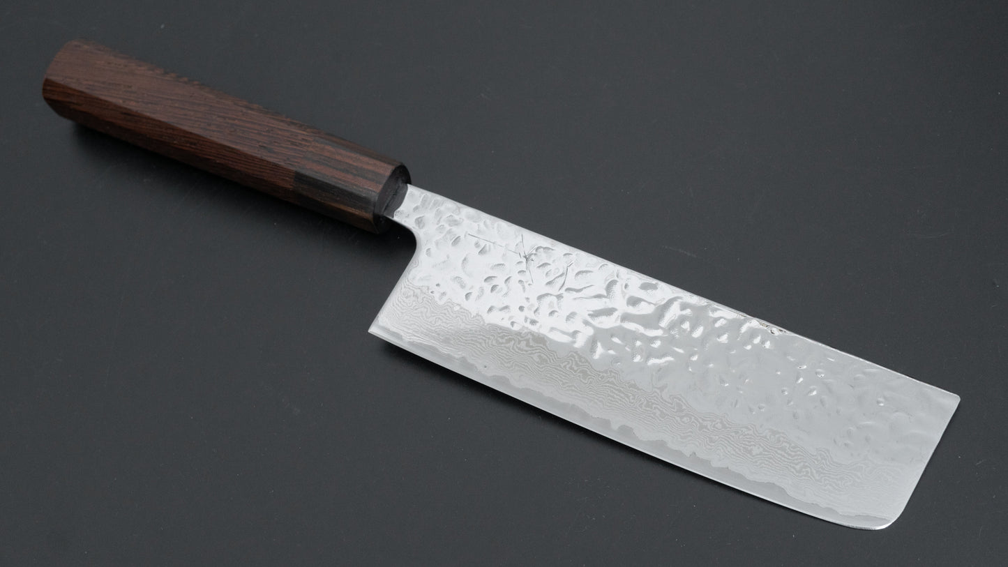 Hitohira Futana Stainless Polished Tsuchime Damascus Nakiri 165mm Tagayasan Handle