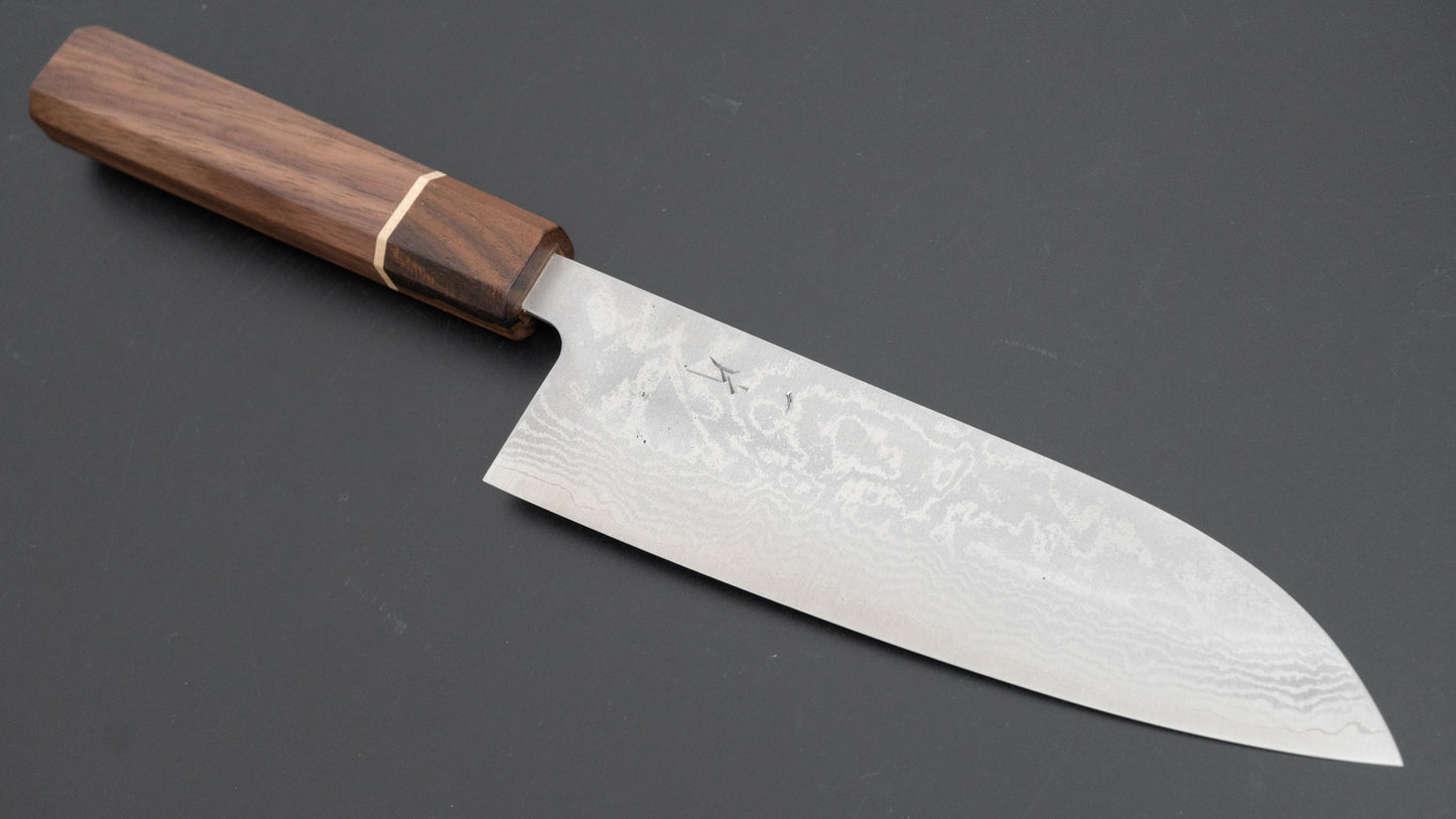 Hitohira Setsu Forged VG-10 Damascus Santoku 165mm Walnut Handle (Ziricote Ferrule) - HITOHIRA