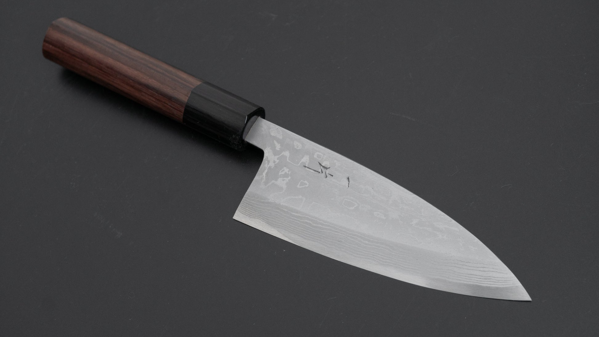 Hitohira Echizen Blue #2 Damascus Deba 120mm Rosewood Handle (Thin) - HITOHIRA