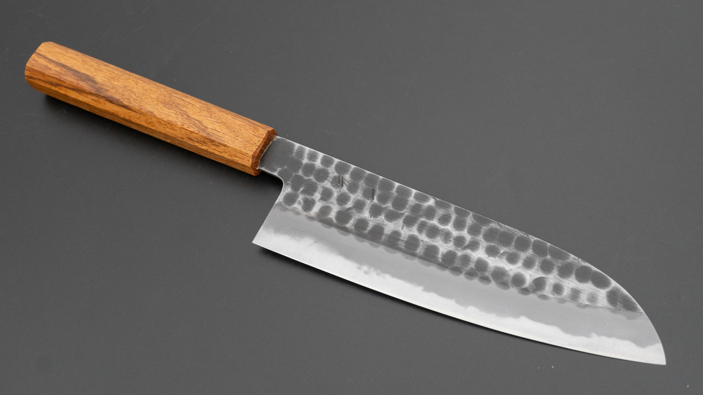 Hitohira Hinode Tsuchime White #2 Santoku 180mm Oak Handle (#10)