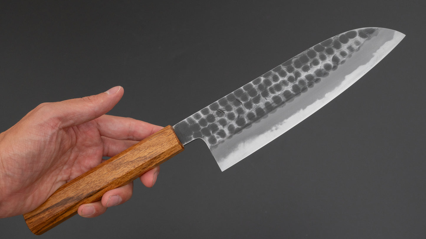 Hitohira Hinode Tsuchime White #2 Santoku 180mm Oak Handle (#10)