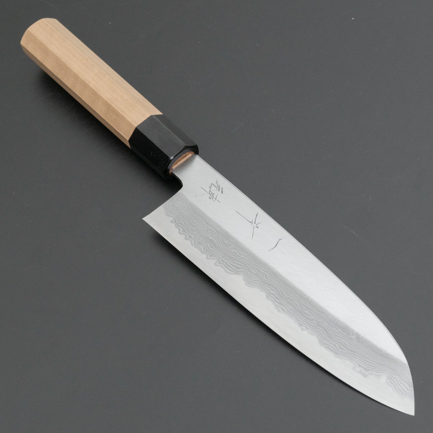 Hitohira Gorobei Ren White #2 Damascus Santoku Ho Wood Handle