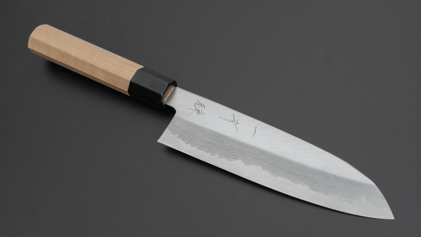 Hitohira Gorobei Ren White #2 Damascus Santoku Ho Wood Handle