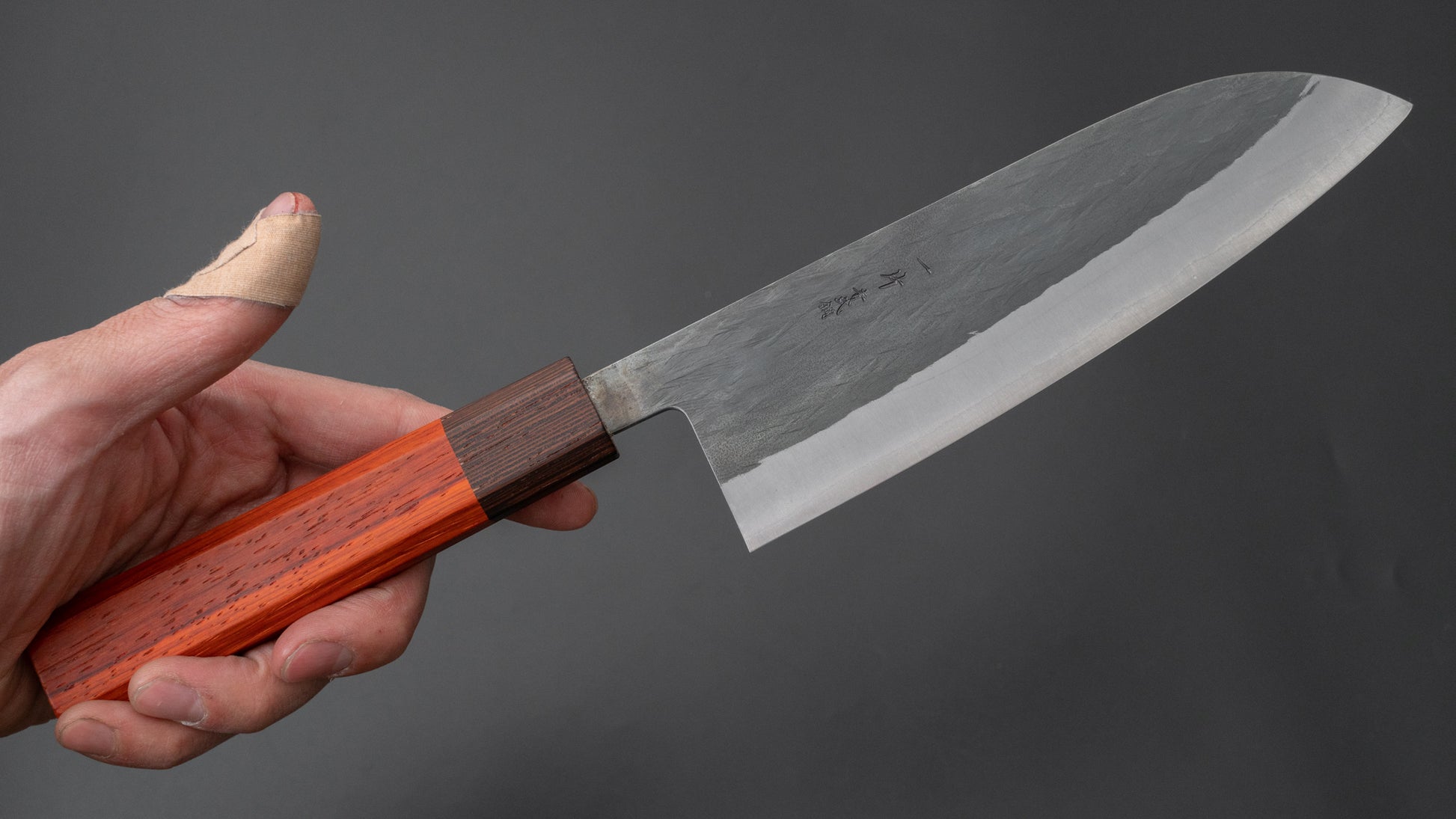 Hitohira TD Blue #2 Stainless Clad Kurouchi Santoku 165mm Padauk Handle - HITOHIRA