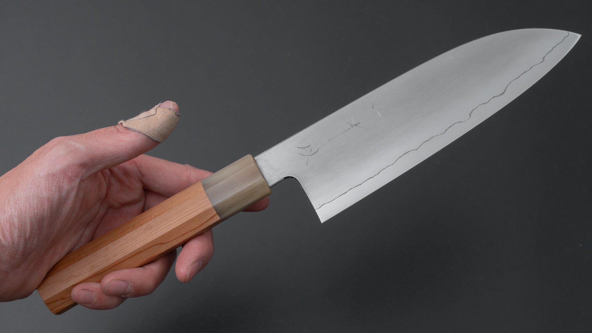 Hitohira Kikuchiyo Izo Silver #3 Santoku Yakusugi Cedar Handle - HITOHIRA