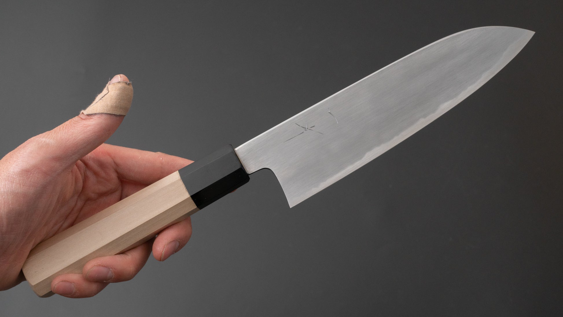 Hitohira Gorobei Rikichi Blue #2 Kasumi Santoku Ho Wood Handle - HITOHIRA