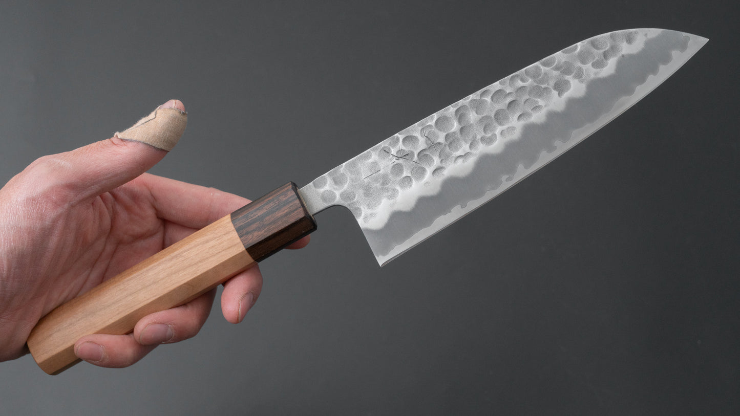 Hitohira Futana White #2 Migaki Tsuchime Santoku 170mm Cherry Wood Handle - HITOHIRA