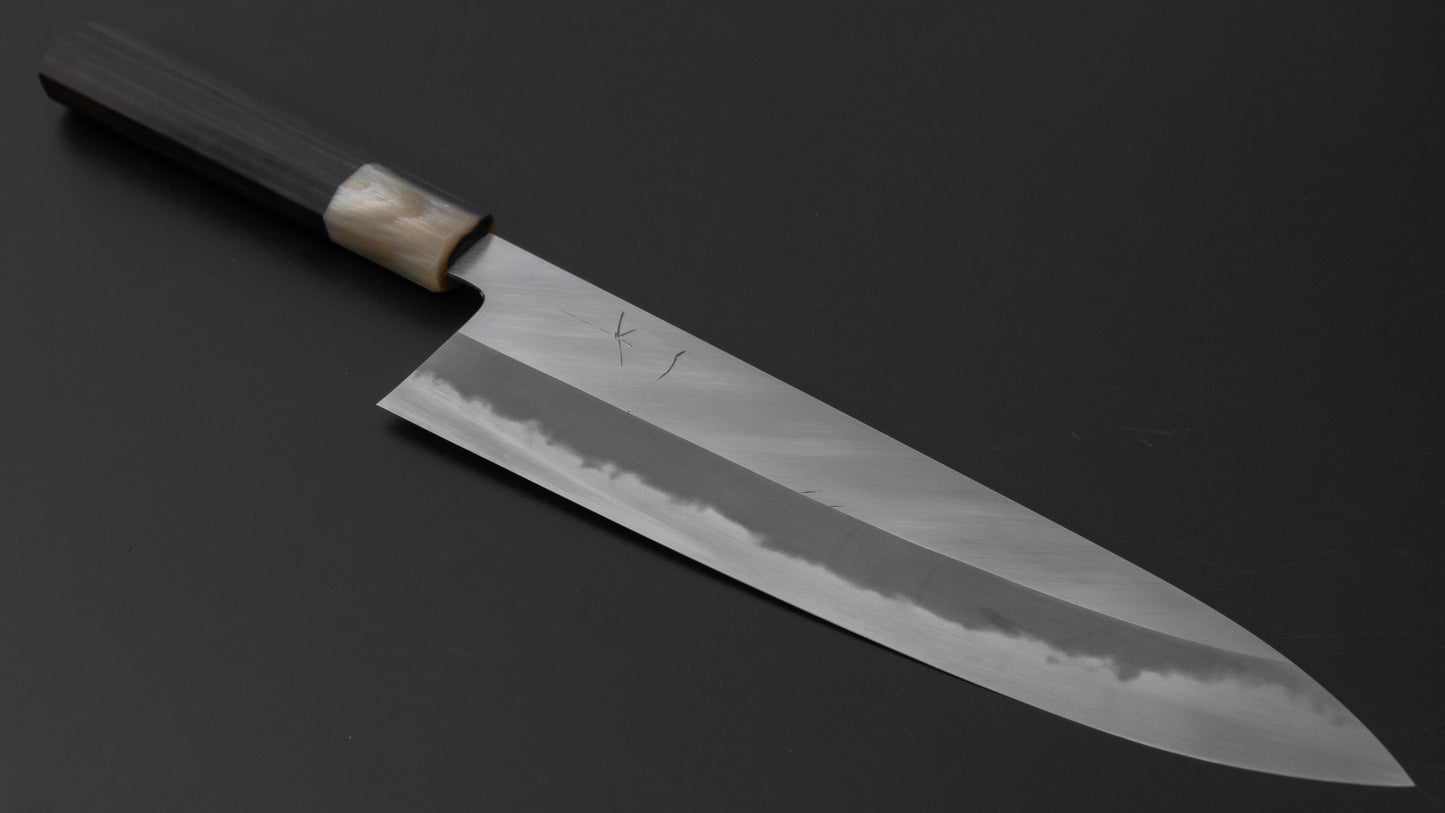 Hitohira Tanaka Kyuzo Blue #1 Migaki Gyuto 240mm Taihei Makassar Ebony Handle (Extra Height) - HITOHIRA