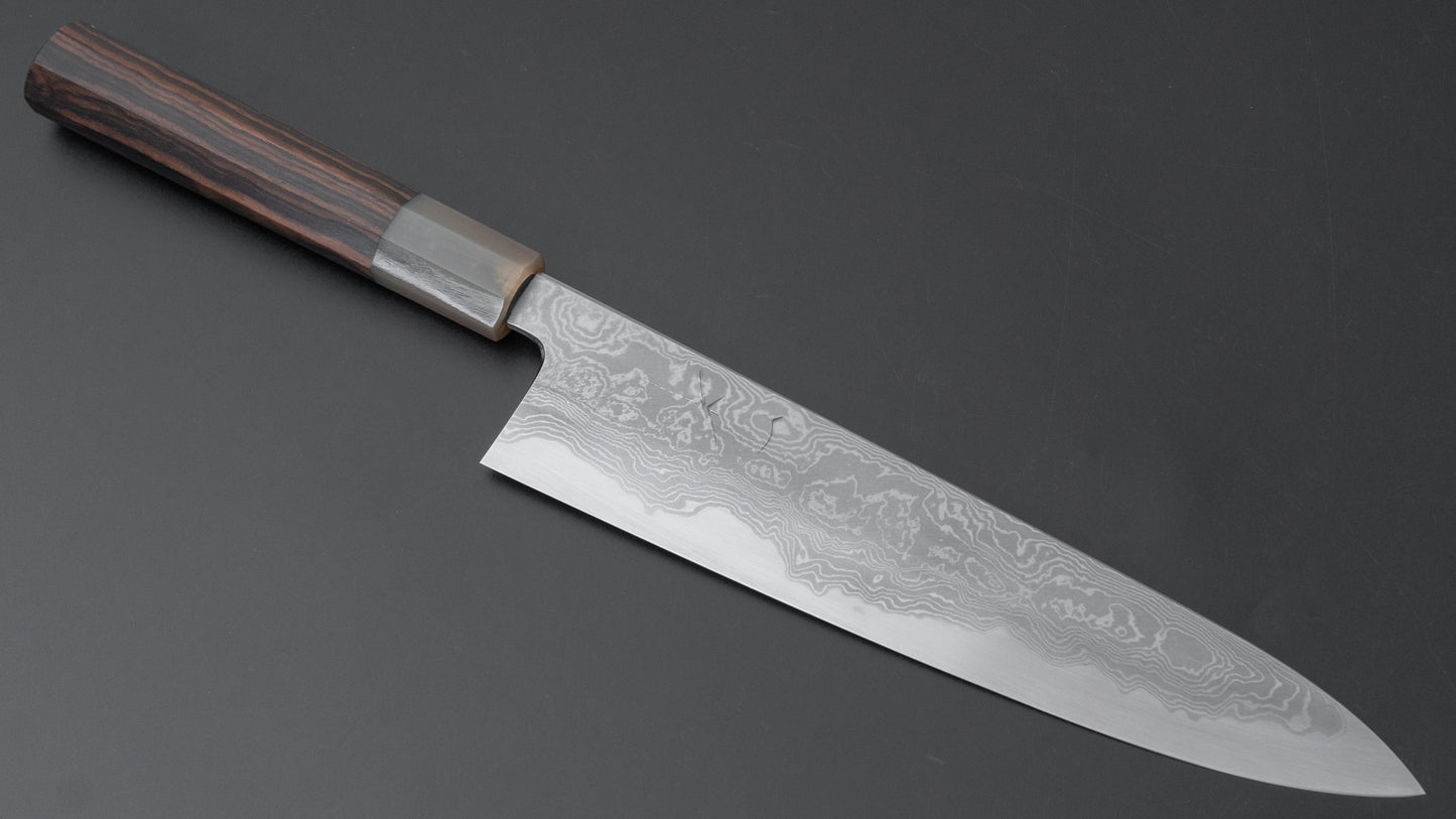 Hitohira Tanaka Kyuzo Blue #1 Damascus Gyuto 240mm Taihei Makassar Ebony Handle - HITOHIRA