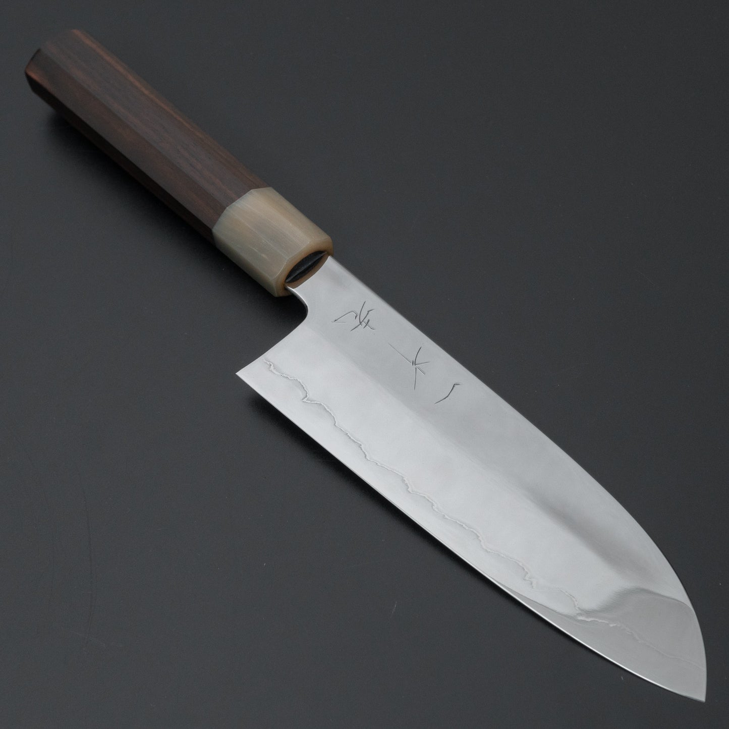 Hitohira Kikuchiyo Rou Silver #3 Fully Mirror Polished Santoku Taihei Makassar Ebony Handle - HITOHIRA