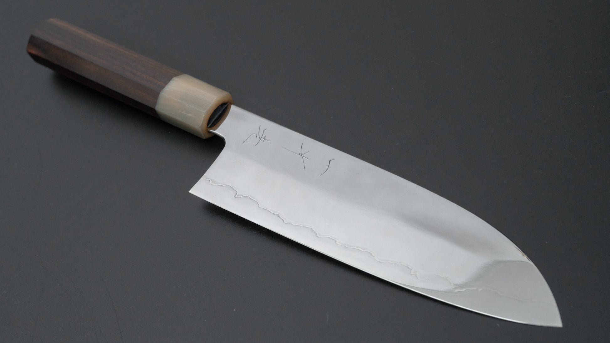 Hitohira Kikuchiyo Rou Silver #3 Fully Mirror Polished Santoku Taihei Makassar Ebony Handle - HITOHIRA