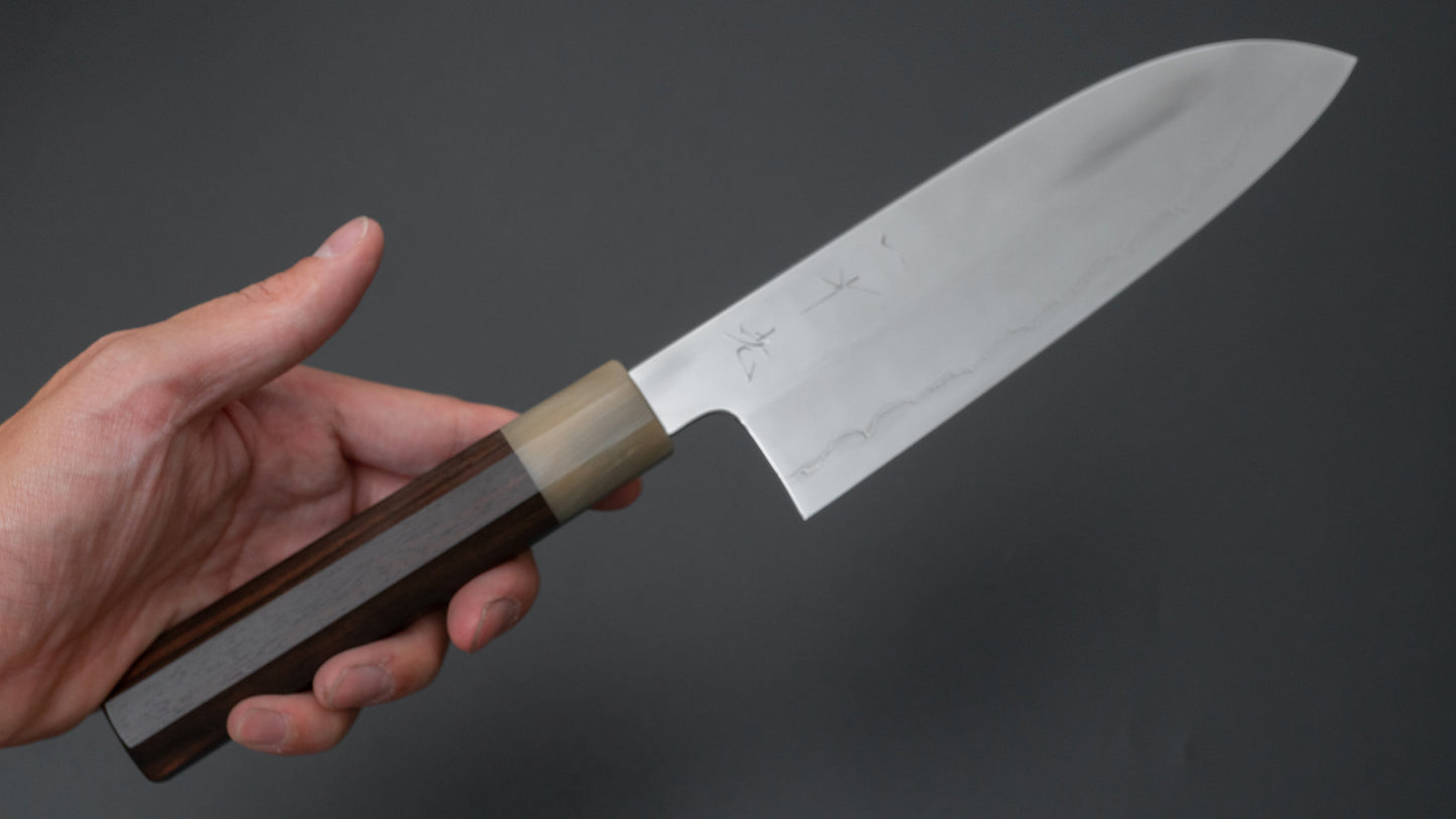 Hitohira Kikuchiyo Rou Silver #3 Fully Mirror Polished Santoku Taihei Makassar Ebony Handle - HITOHIRA