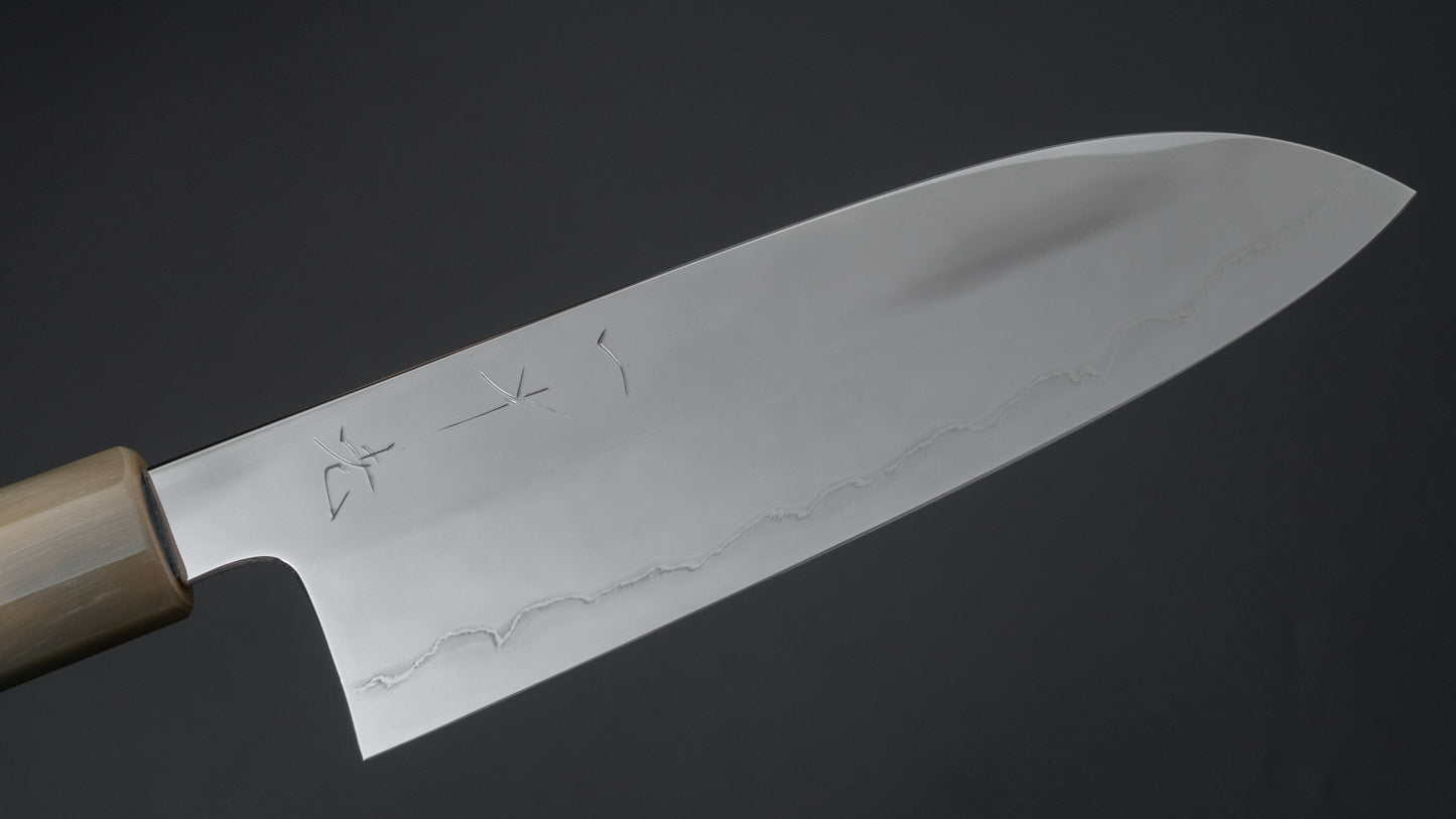 Hitohira Kikuchiyo Rou Silver #3 Fully Mirror Polished Santoku Taihei Makassar Ebony Handle - HITOHIRA