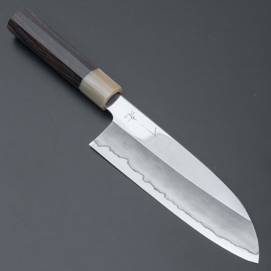 Hitohira Kikuchiyo Rou Silver #3 Mirror Polished Santoku Taihei Makassar Ebony Handle - HITOHIRA