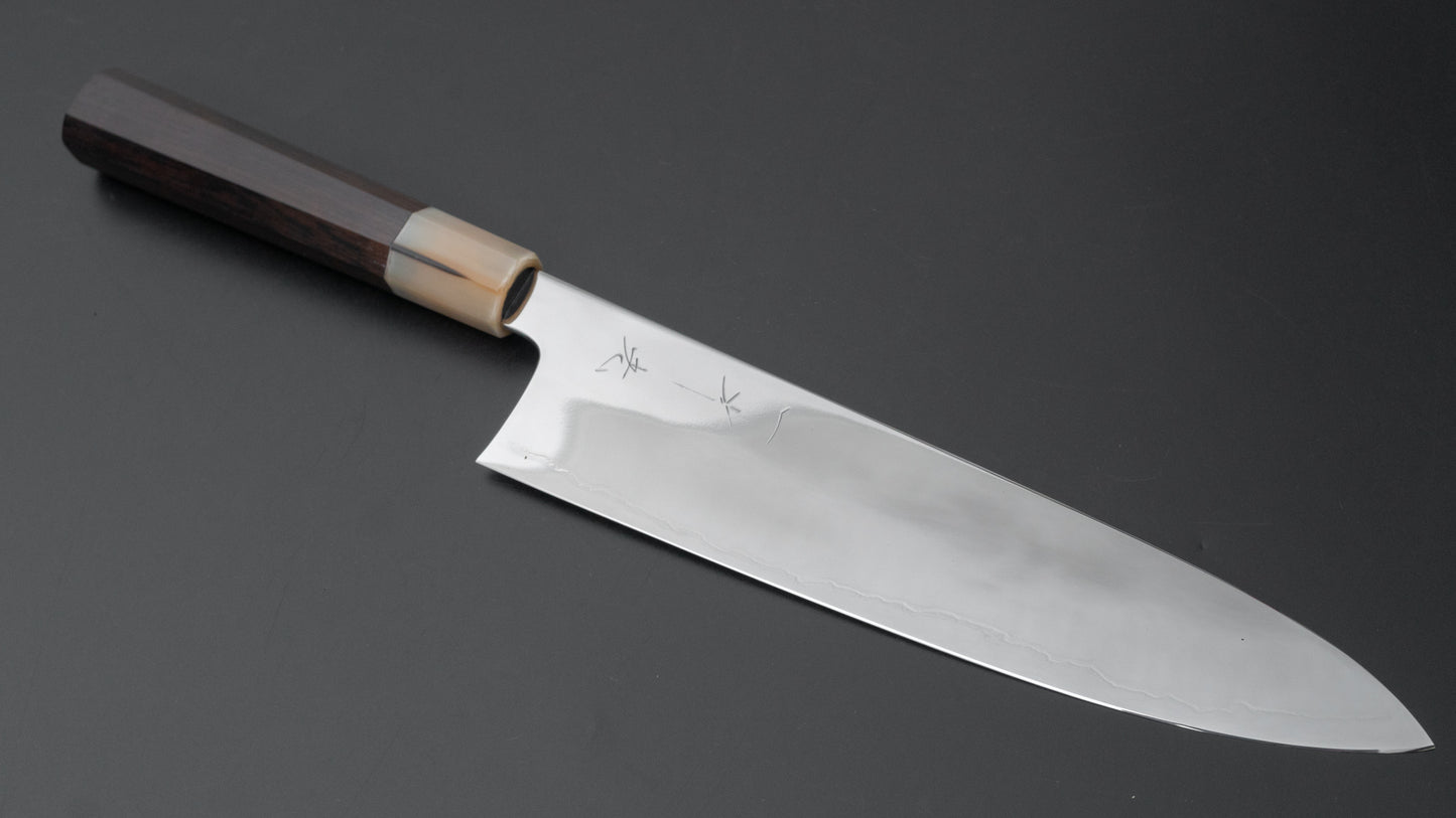 Hitohira Kikuchiyo Rou Silver #3 Fully Mirror Polished Gyuto 240mm Ebony Handle - HITOHIRA