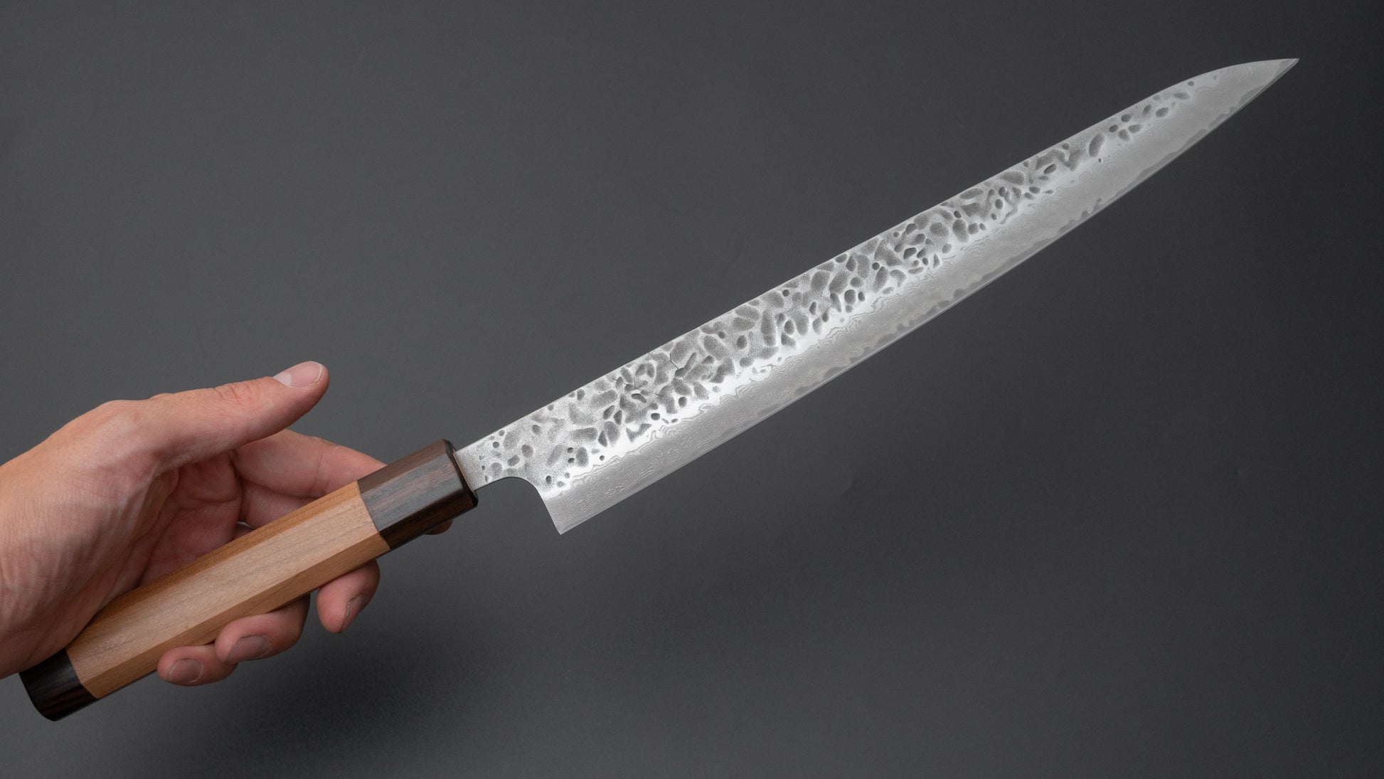 Hitohira Futana Stainless Tsuchime Damascus Sujihiki 270mm Cherry Wood Handle - HITOHIRA