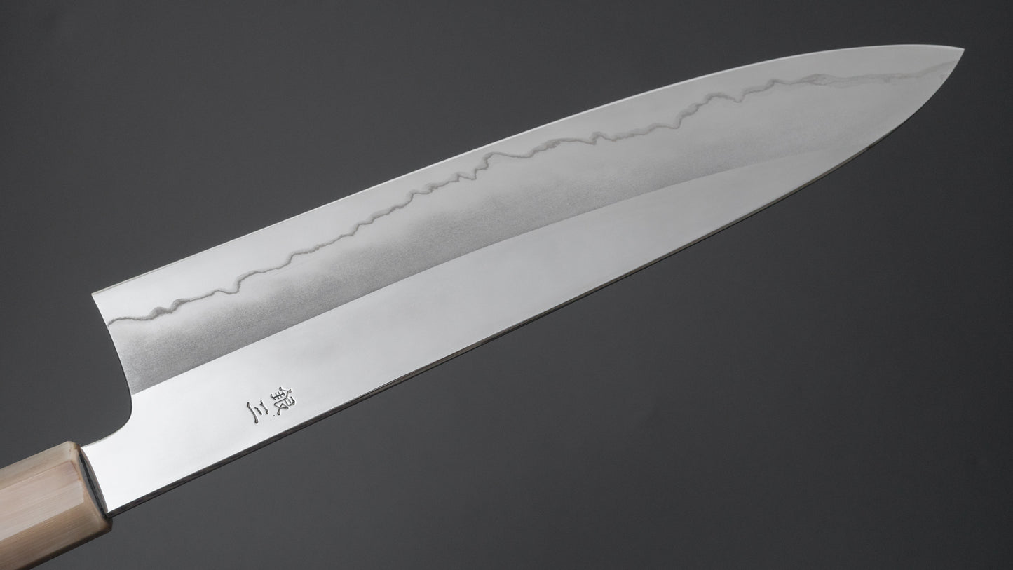 Hitohira Kikuchiyo Rou Silver #3 Mirror Polished Gyuto 240mm Ebony Handle - HITOHIRA