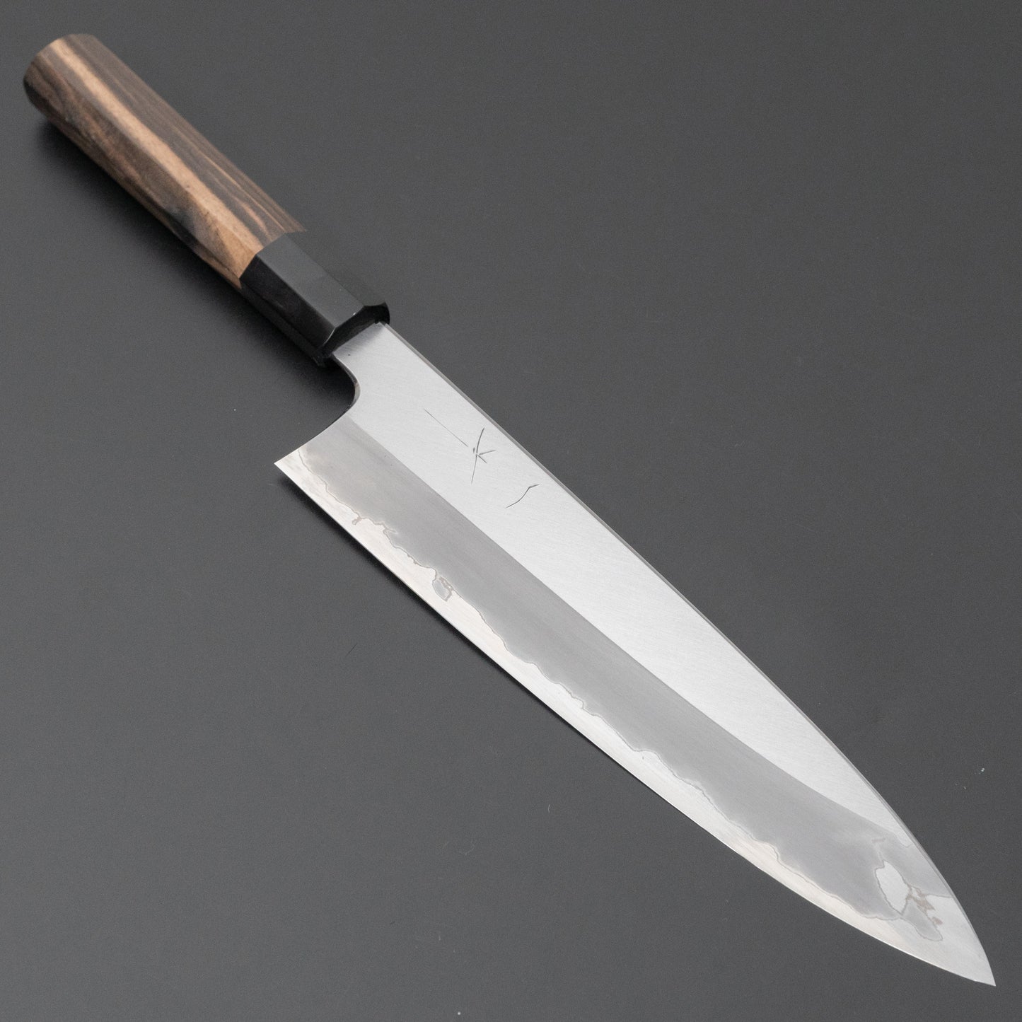 Hitohira Togashi Blue #1 Stainless Clad Migaki Gyuto 240mm Kurokaki Persimmon Handle - HITOHIRA