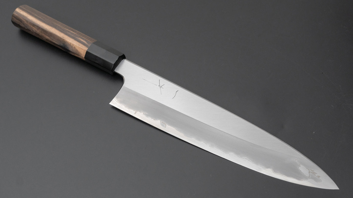 Hitohira Togashi Blue #1 Stainless Clad Migaki Gyuto 240mm Kurokaki Persimmon Handle - HITOHIRA