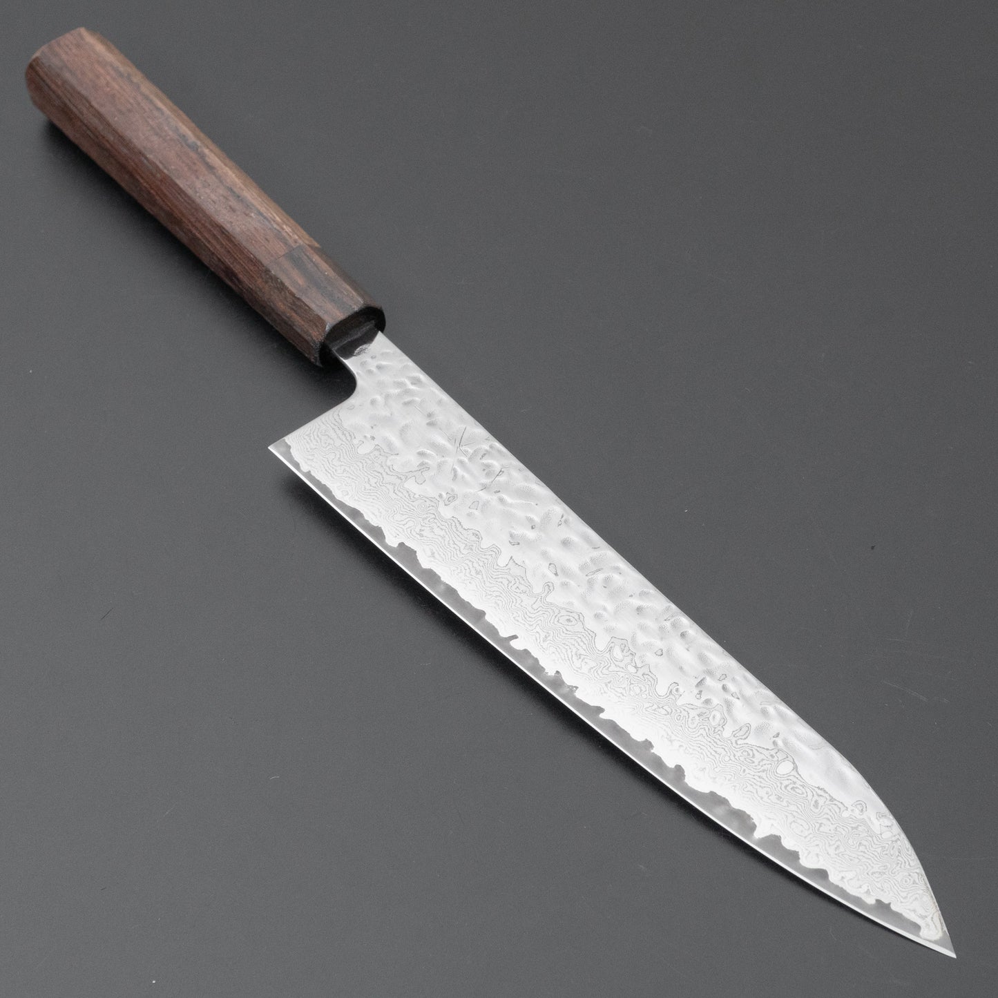 Hitohira Futana Stainless Polished Tsuchime Damascus Gyuto 210mm Tagayasan Handle - HITOHIRA