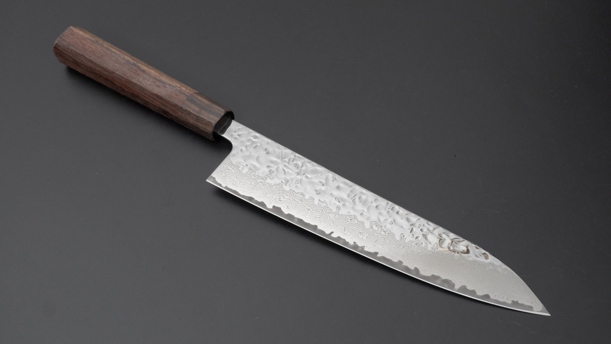 Hitohira Futana Stainless Polished Tsuchime Damascus Gyuto 210mm Tagayasan Handle - HITOHIRA