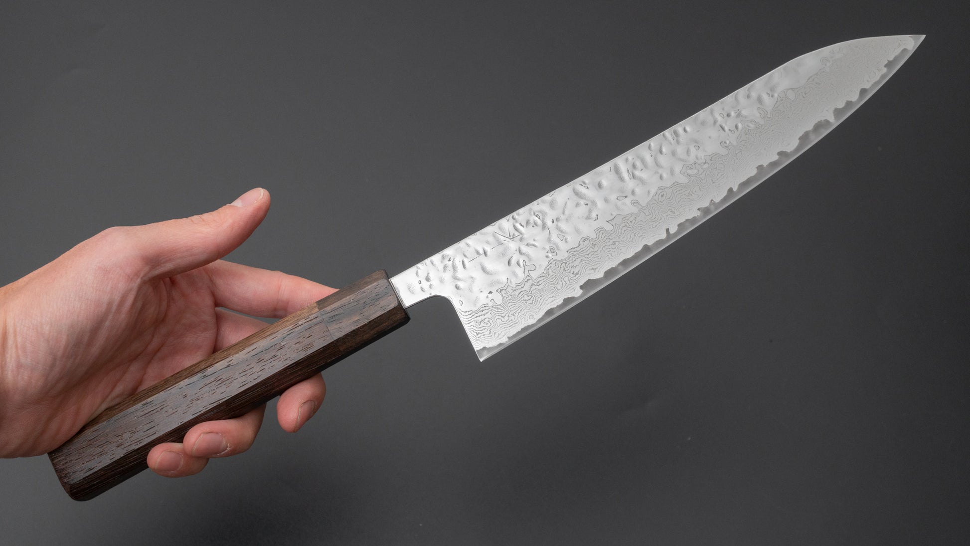 Hitohira Futana Stainless Polished Tsuchime Damascus Gyuto 210mm Tagayasan Handle - HITOHIRA