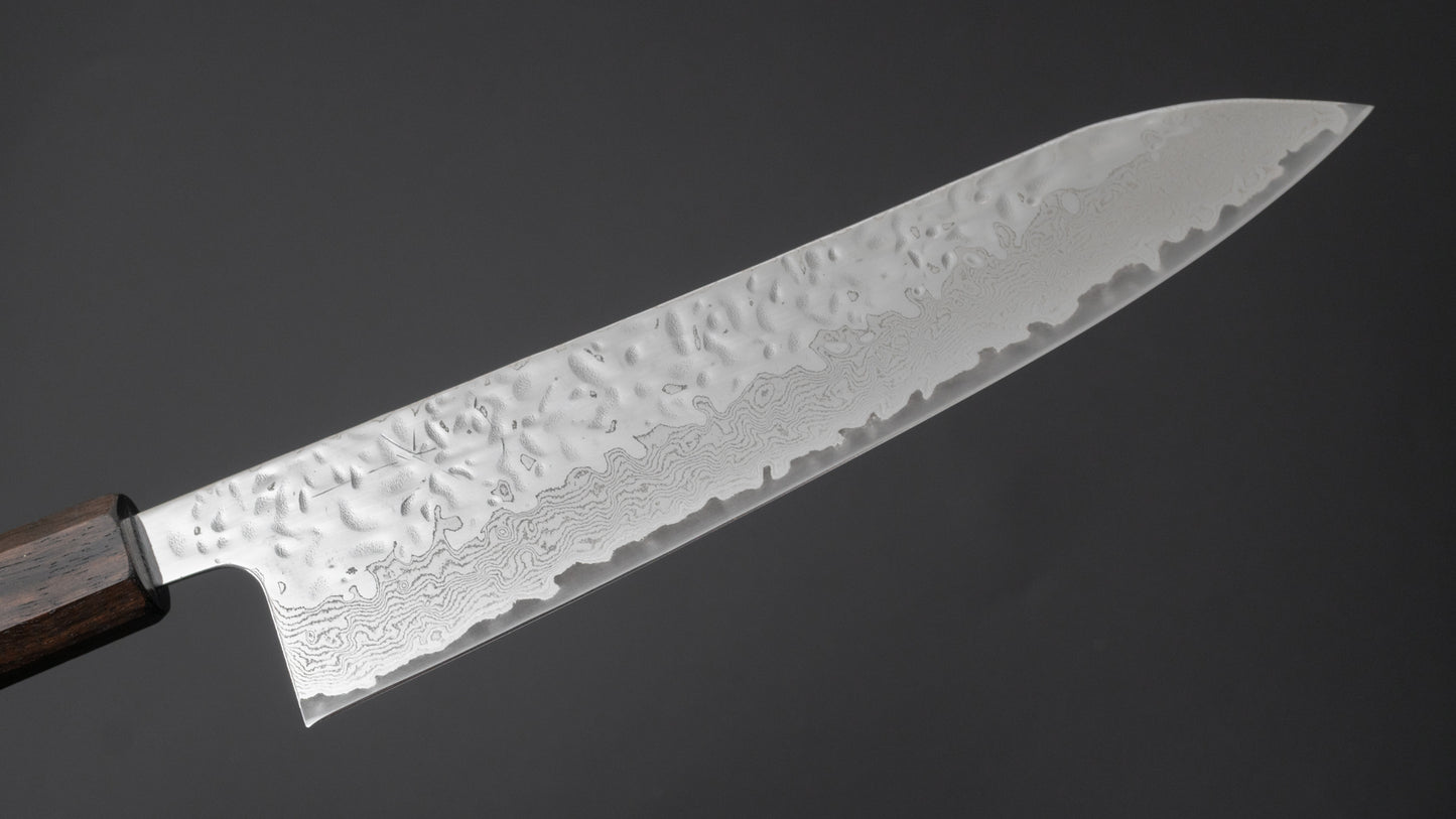 Hitohira Futana Stainless Polished Tsuchime Damascus Gyuto 210mm Tagayasan Handle - HITOHIRA