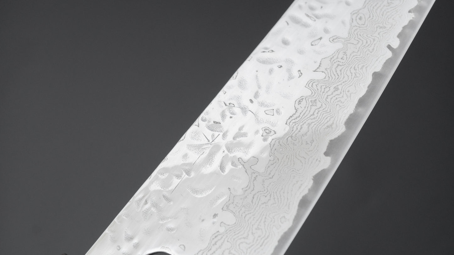 Hitohira Futana Stainless Polished Tsuchime Damascus Gyuto 210mm Tagayasan Handle - HITOHIRA