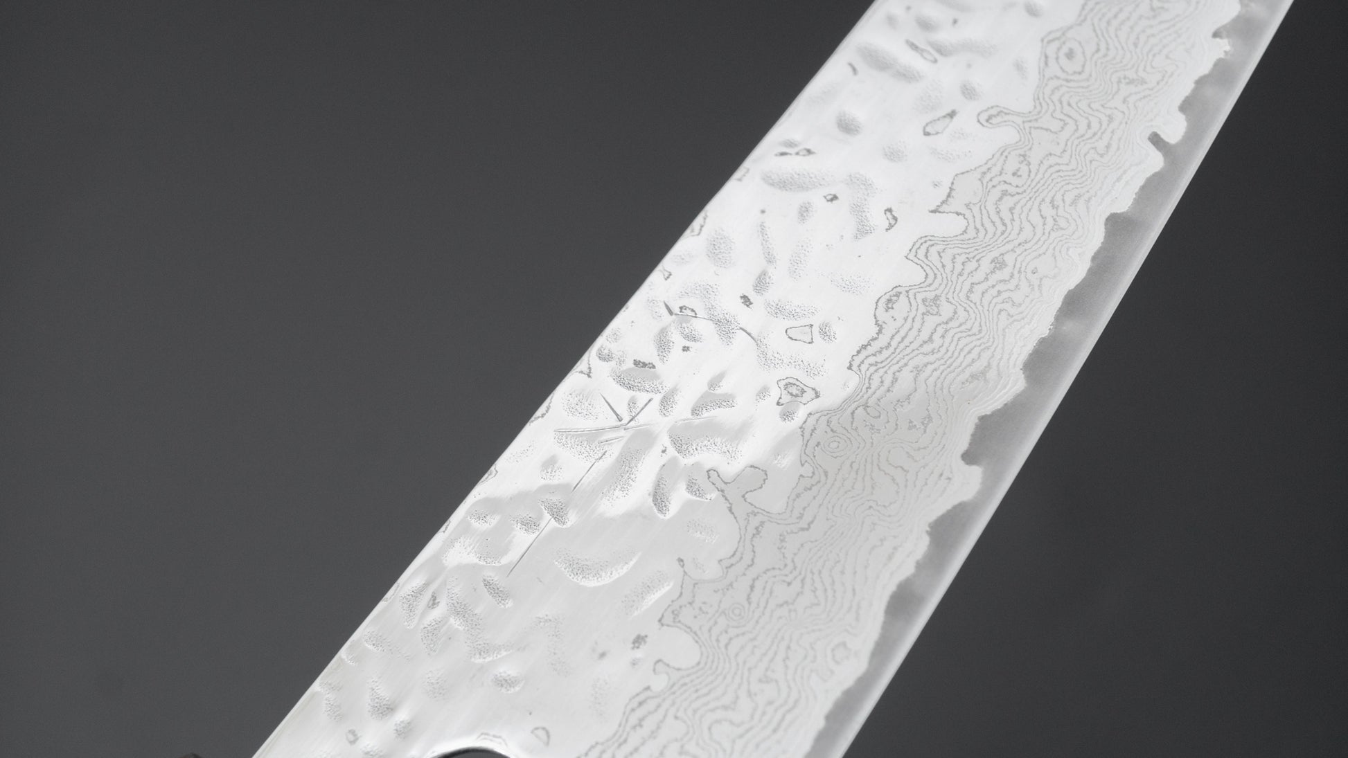 Hitohira Futana Stainless Polished Tsuchime Damascus Gyuto 210mm Tagayasan Handle - HITOHIRA