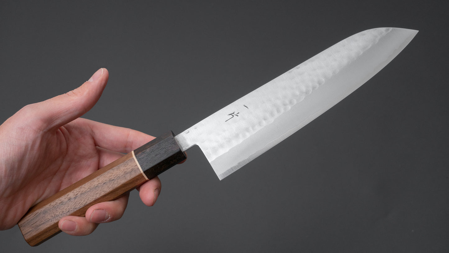 Hitohira NM Tsuchime Gyuto 180mm Walnut Handle (Ziricote Ferrule) - HITOHIRA