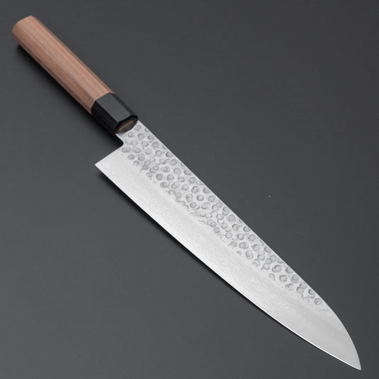 Hitohira HG Tsuchime Damascus Gyuto 240mm Walnut Handle - HITOHIRA