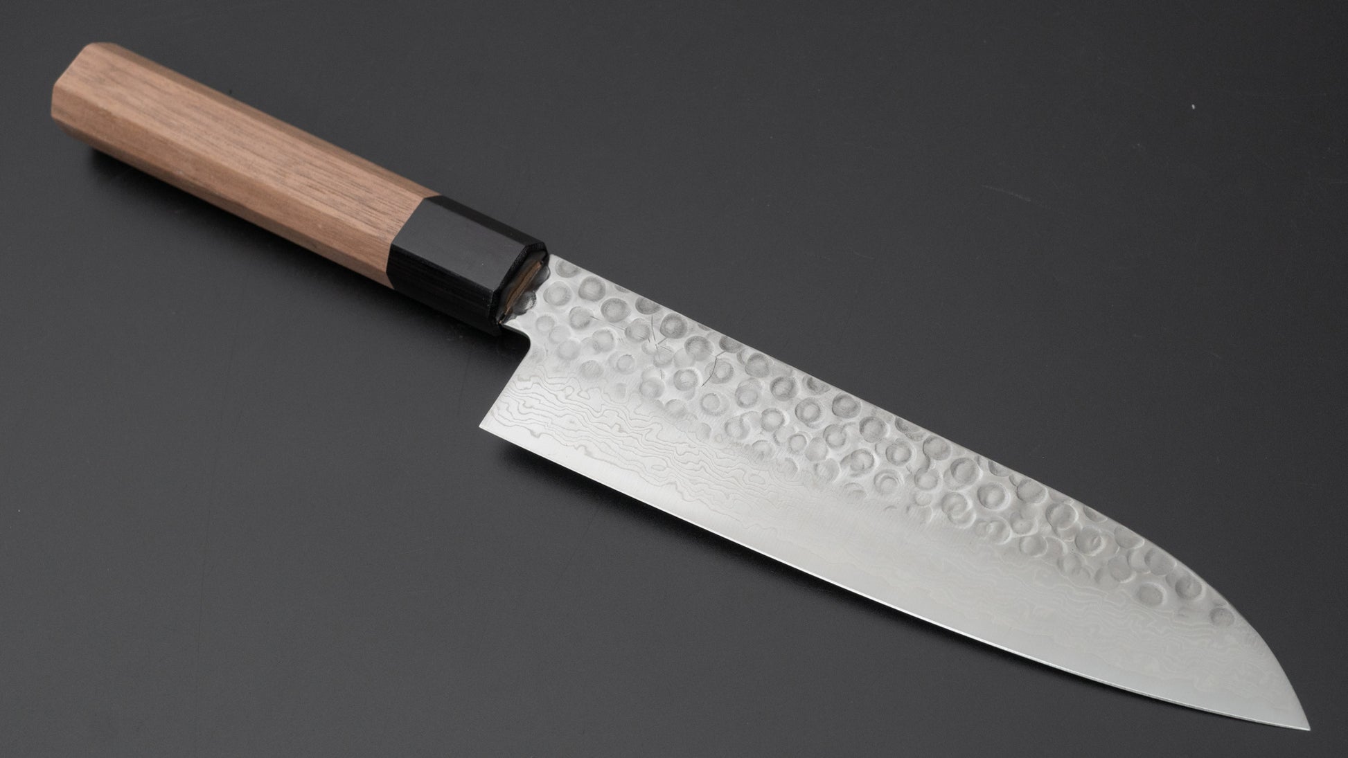 Hitohira HG Tsuchime Damascus Santoku Walnut Handle - HITOHIRA