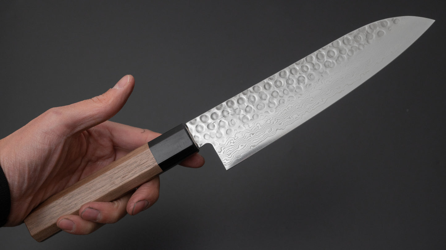 Hitohira HG Tsuchime Damascus Santoku Walnut Handle - HITOHIRA