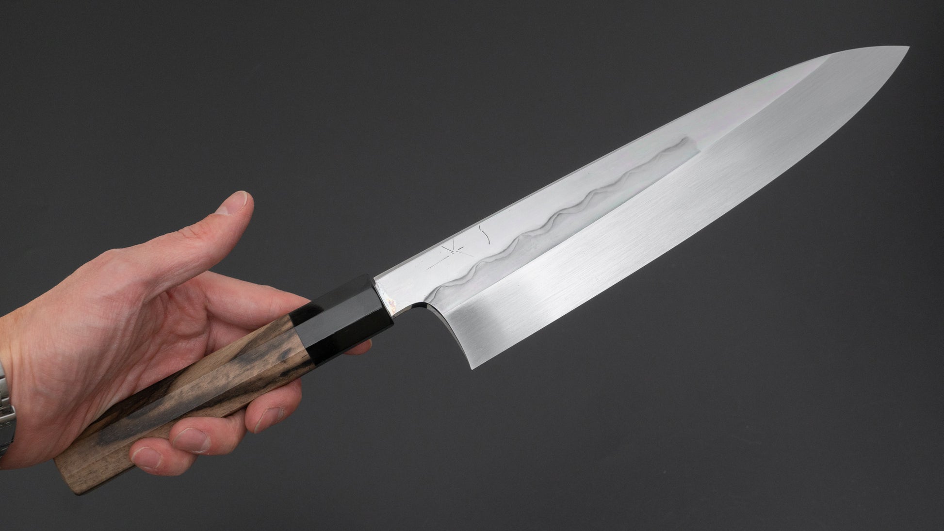 Hitohira Togashi White #1 Mizu Honyaki Gyuto 240mm Kurokaki Persimmon Handle (#085/ Saya) - HITOHIRA