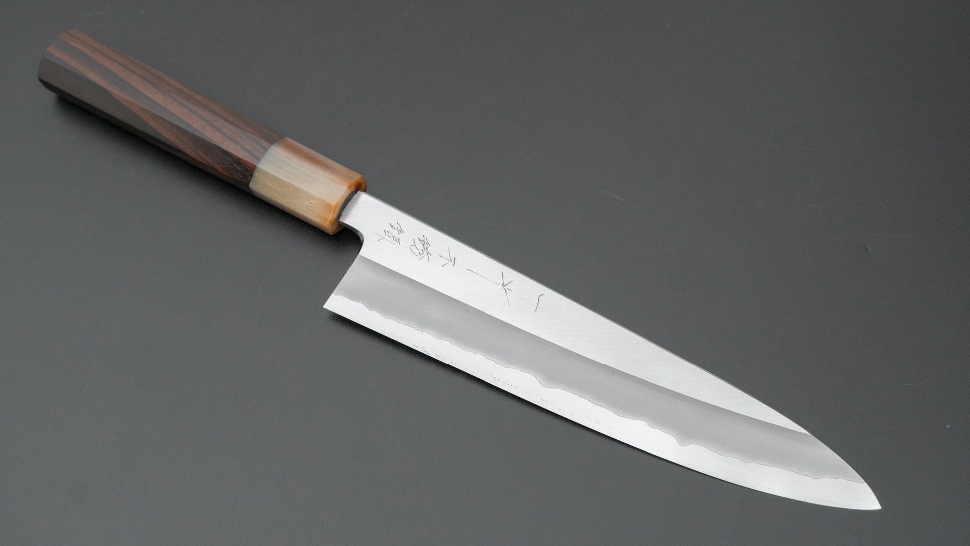 Hitohira Tanaka Kyuzo Blue #1 Stainless Clad Gyuto 210mm Taihei Makassar Ebony Handle - HITOHIRA