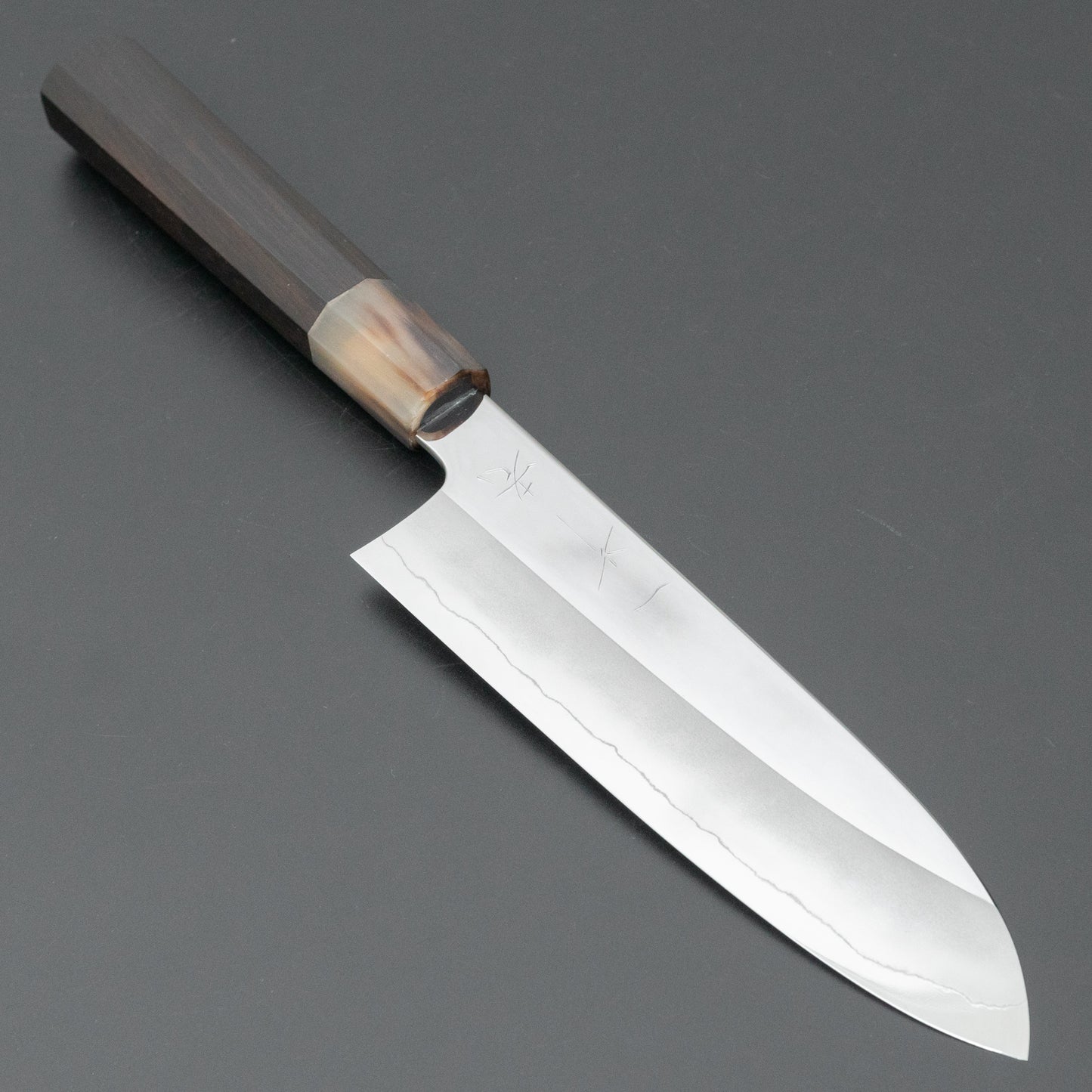 Hitohira Kikuchiyo Rou Silver #3 Mirror Polished Santoku Ebony Handle - HITOHIRA