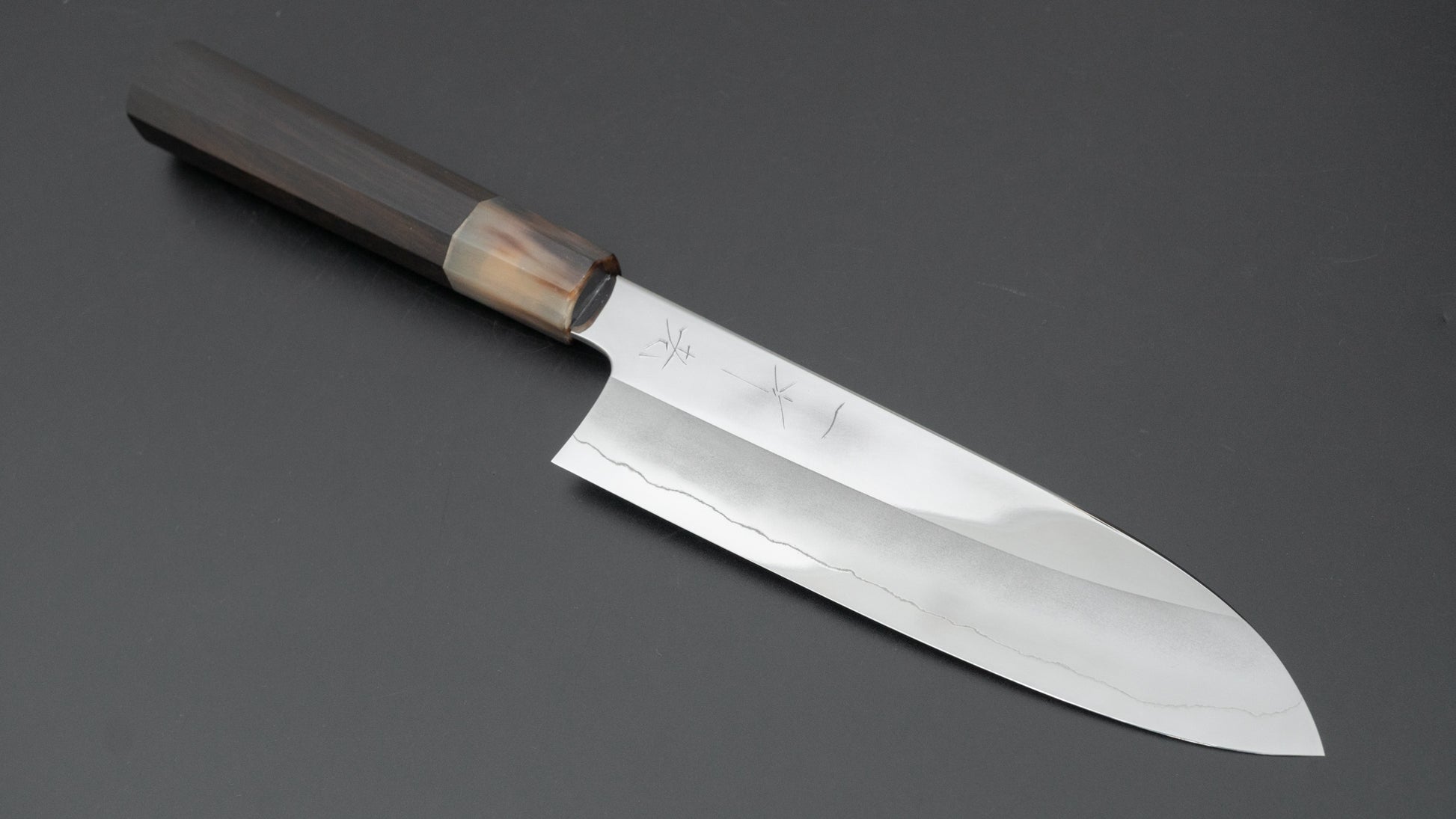 Hitohira Kikuchiyo Rou Silver #3 Mirror Polished Santoku Ebony Handle - HITOHIRA