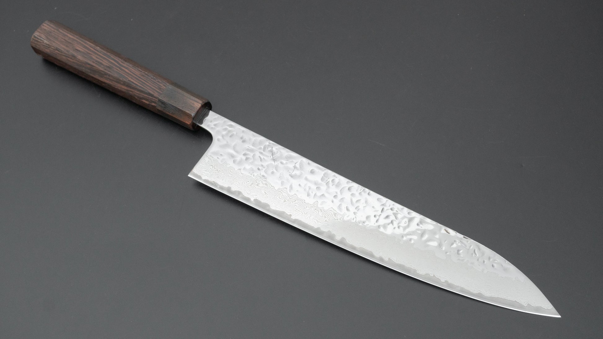 Hitohira Futana Stainless Polished Tsuchime Damascus Gyuto 240mm Tagayasan Handle - HITOHIRA