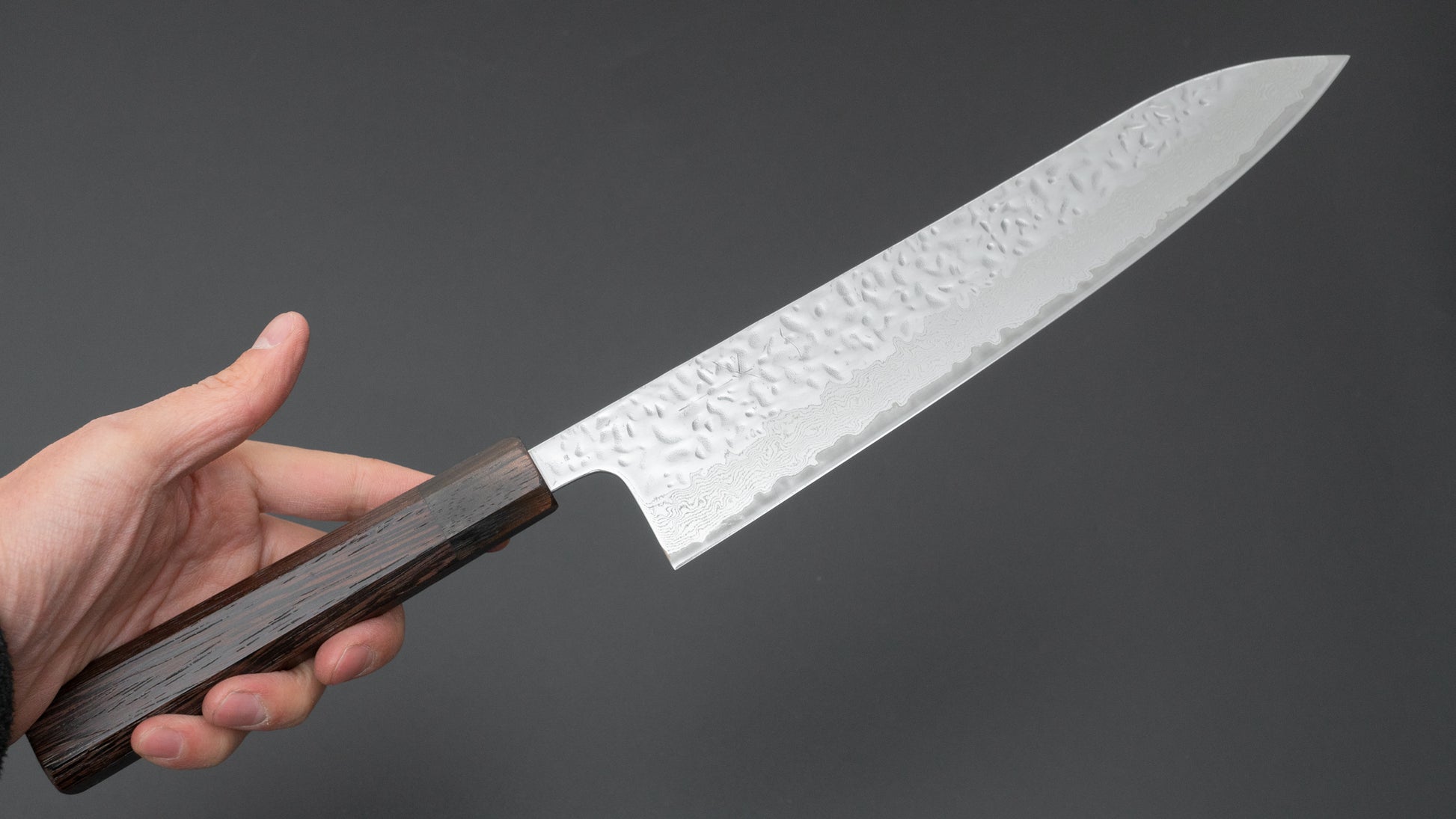 Hitohira Futana Stainless Polished Tsuchime Damascus Gyuto 240mm Tagayasan Handle - HITOHIRA