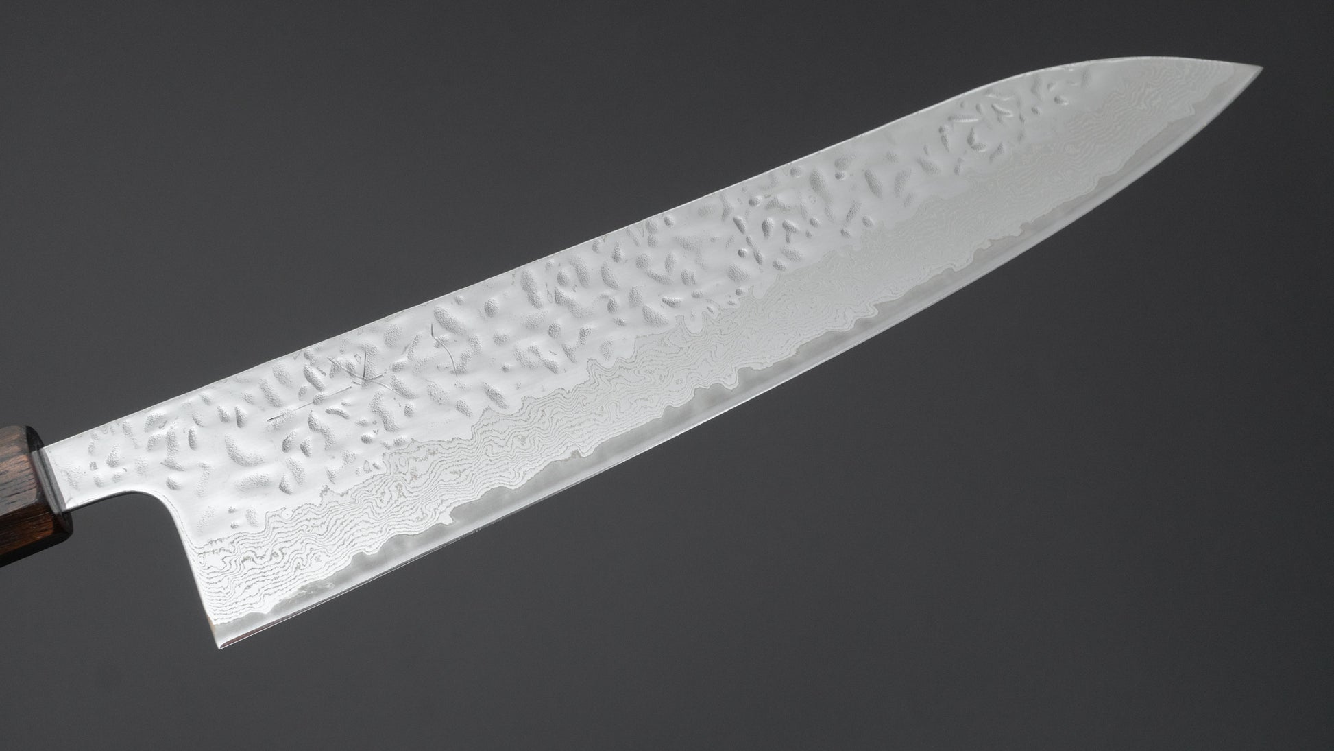 Hitohira Futana Stainless Polished Tsuchime Damascus Gyuto 240mm Tagayasan Handle - HITOHIRA