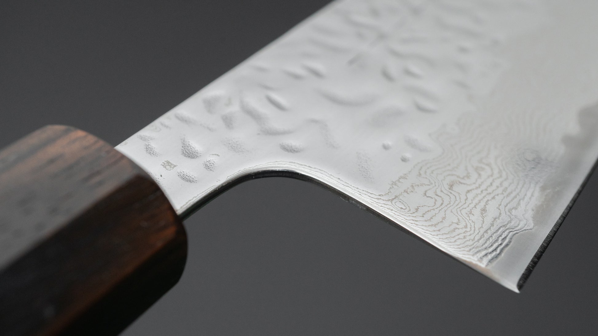 Hitohira Futana Stainless Polished Tsuchime Damascus Gyuto 240mm Tagayasan Handle - HITOHIRA