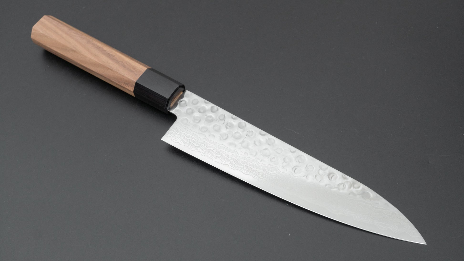 Hitohira HG Tsuchime Damascus Gyuto 180mm Walnut Handle - HITOHIRA