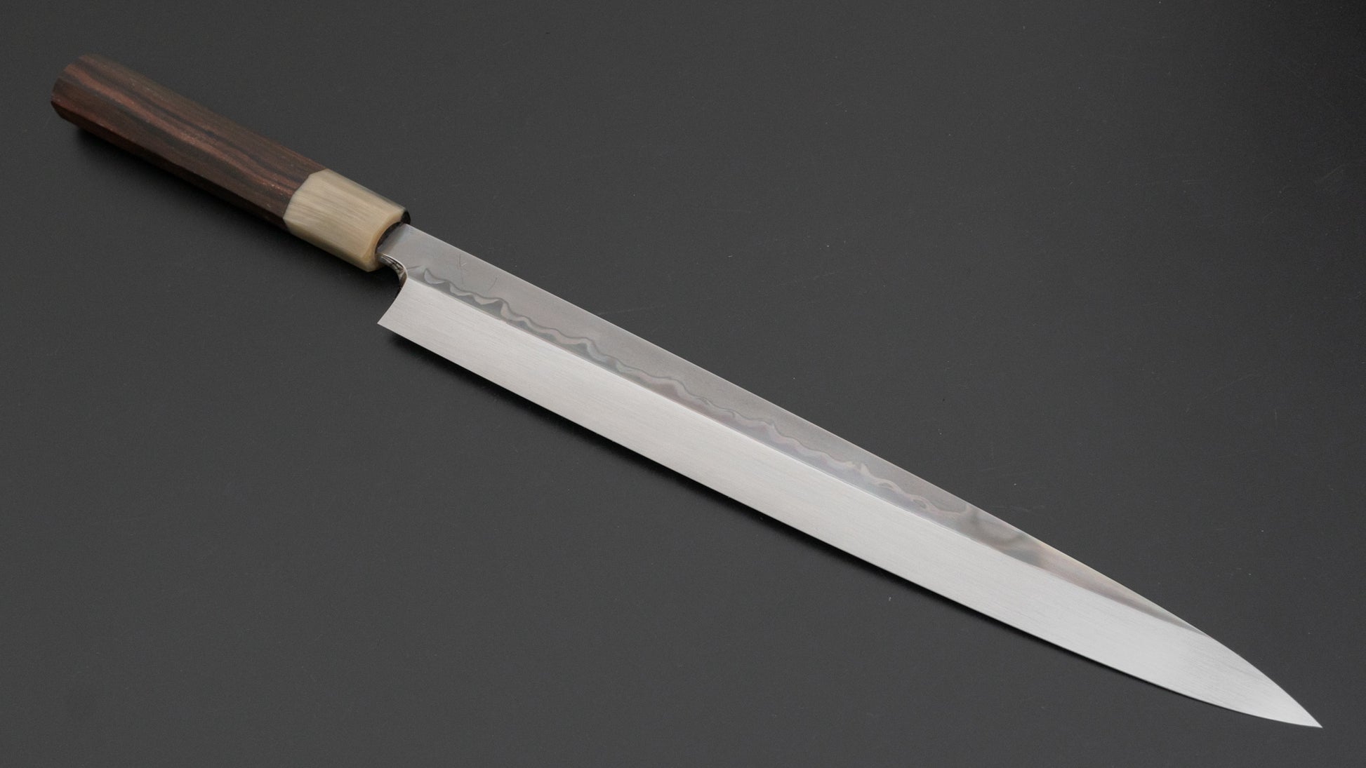 Hitohira Togashi White #1 Sanbonsugi Mizu Honyaki Yanagiba 330mm Taihei Makassar Ebony Handle (Saya) - HITOHIRA