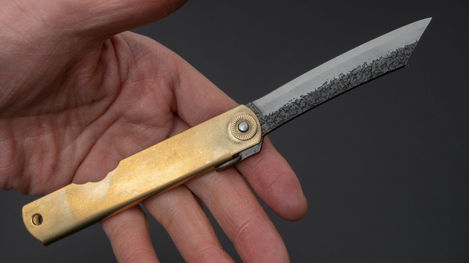 Higonokami Custom Folding Knife Large Brass Handle (#09K) - HITOHIRA