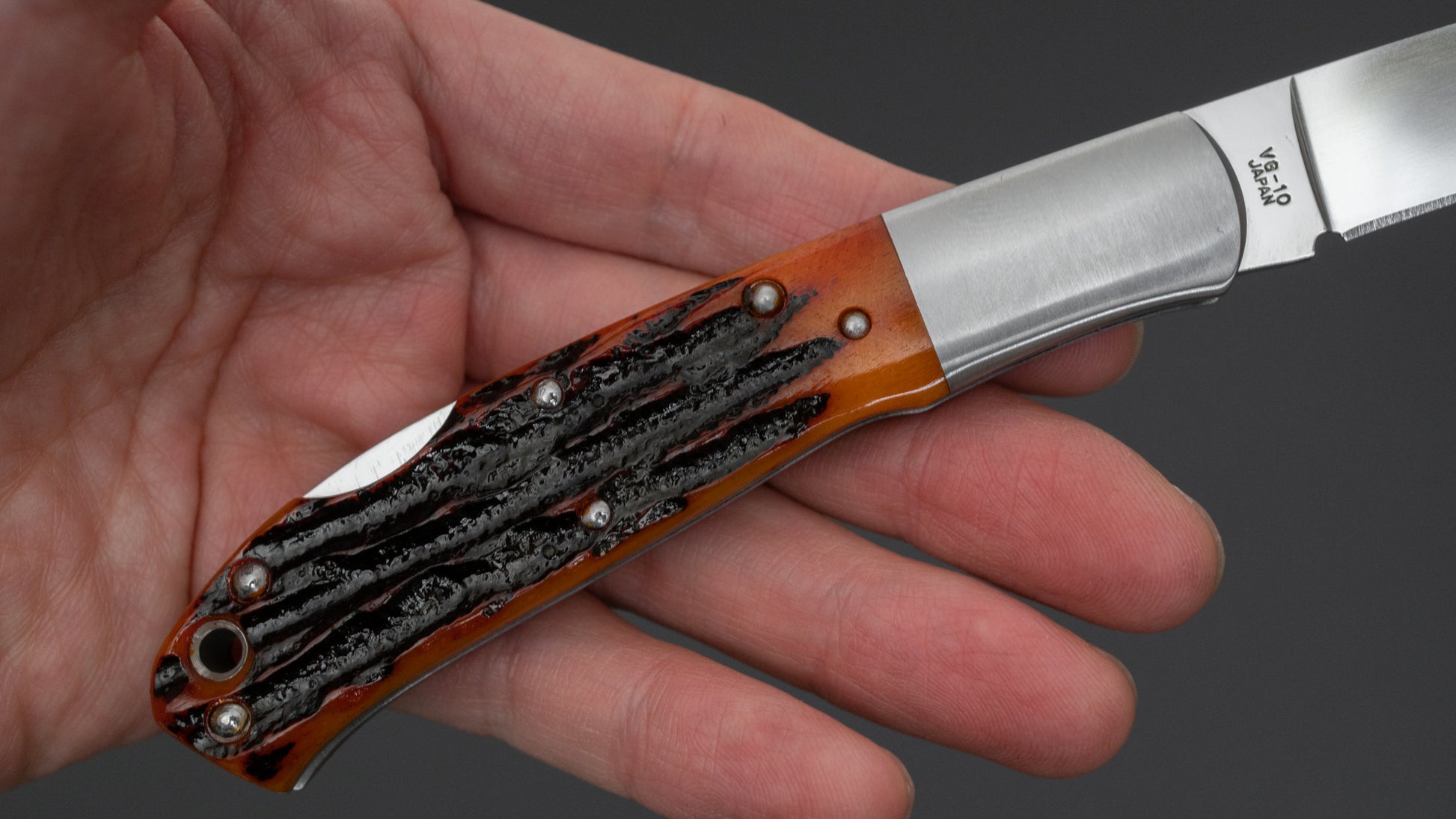 MOKI Kronos Folding Knife Stag Handle - HITOHIRA