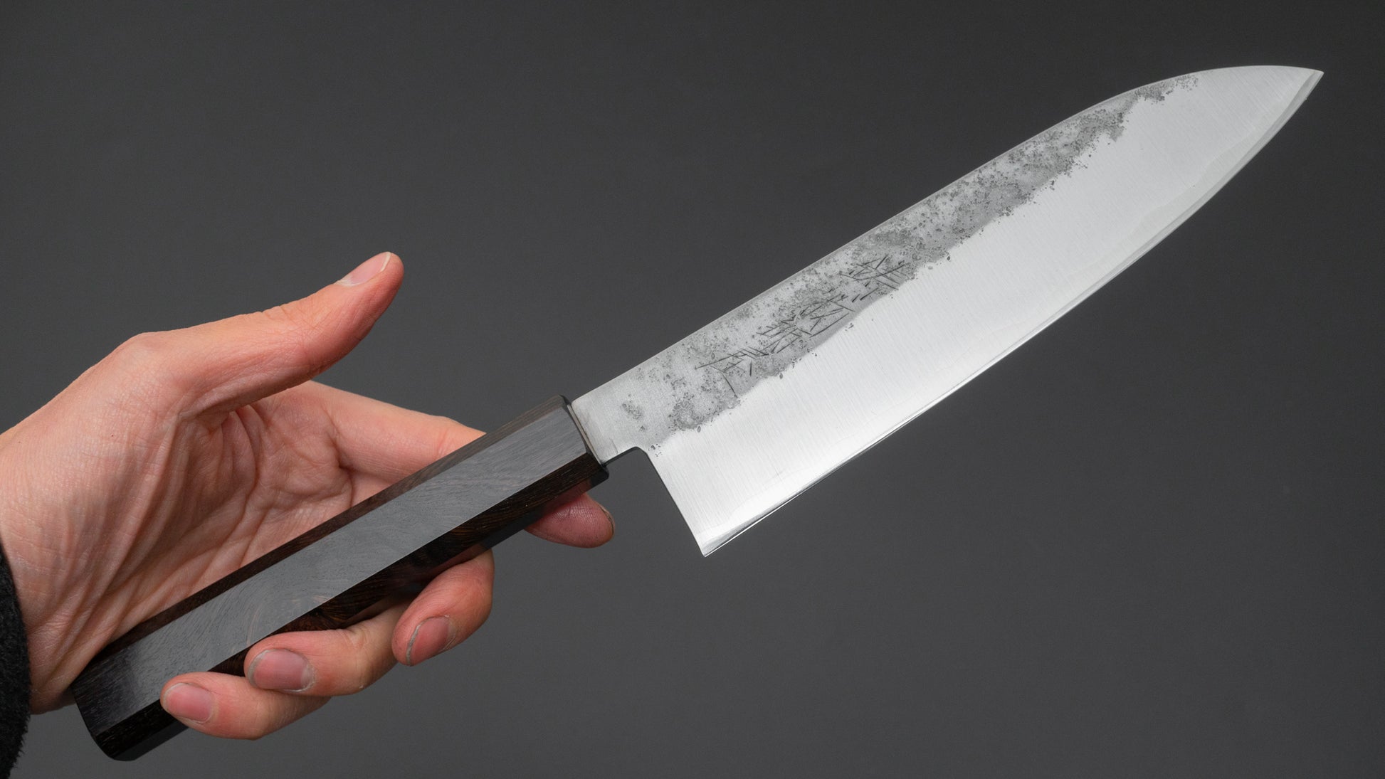 Hitohira Imojiya TH Silver #3 Nashiji Santoku Ebony Handle - HITOHIRA