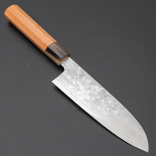 Hitohira Kikuchiyo Rou VG10 Sakura Damascus Santoku Sakura Handle - HITOHIRA