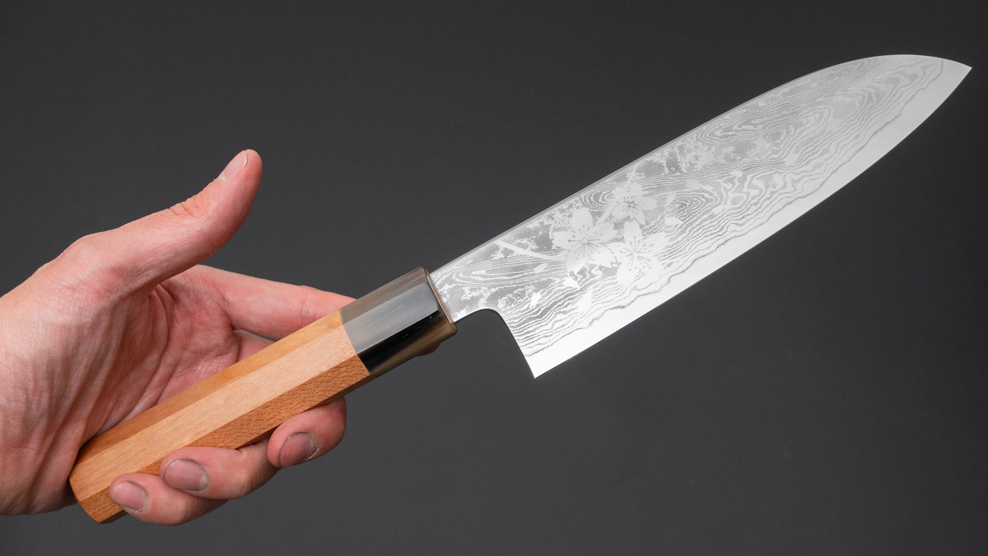 Hitohira Kikuchiyo Rou VG10 Sakura Damascus Santoku Sakura Handle - HITOHIRA