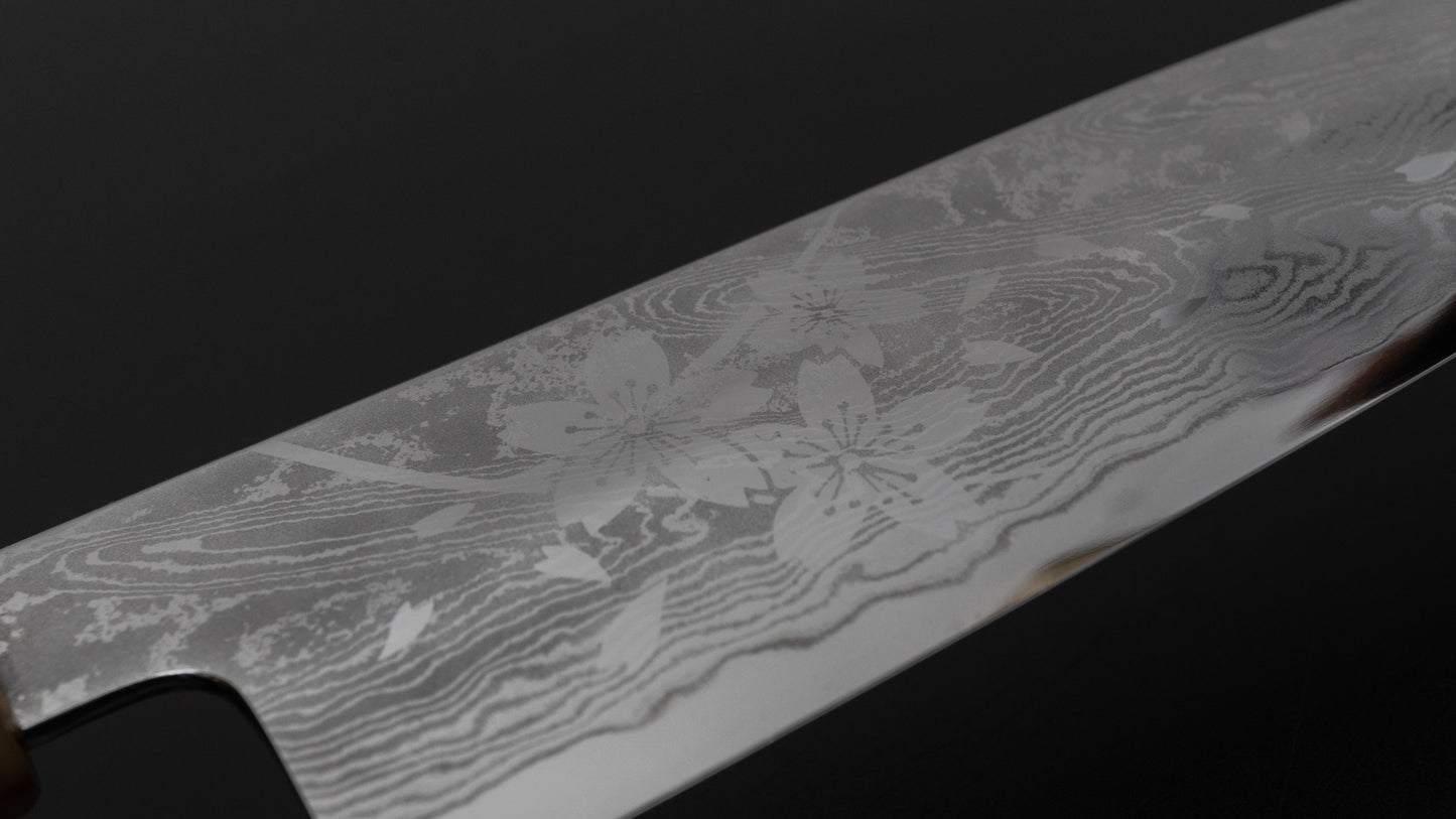 Hitohira Kikuchiyo Rou VG10 Sakura Damascus Santoku Sakura Handle - HITOHIRA